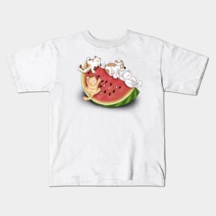 Cute Cats And Dogs Slide On Watermelon Kids T-Shirt